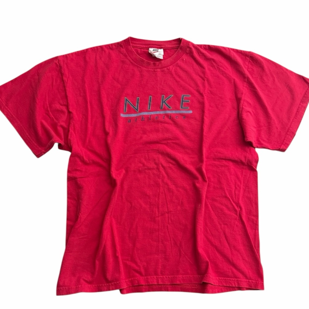 Vintage Nike Athletics Red T Shirt Large‎ Swoosh Logo Tee